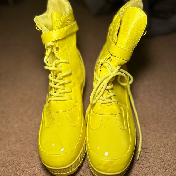 Neon Yellow Combat Boots with Straps size 11 - Picture 3 of 5